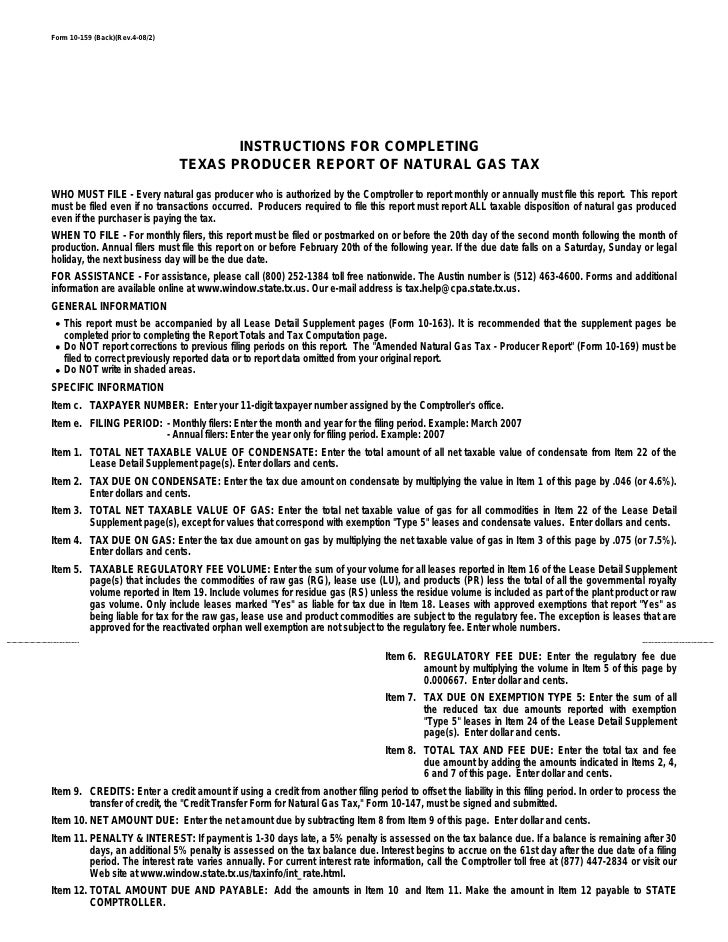 Texas Natural Gas Tax Forms10159 Producer Report of Natural Gas Tax