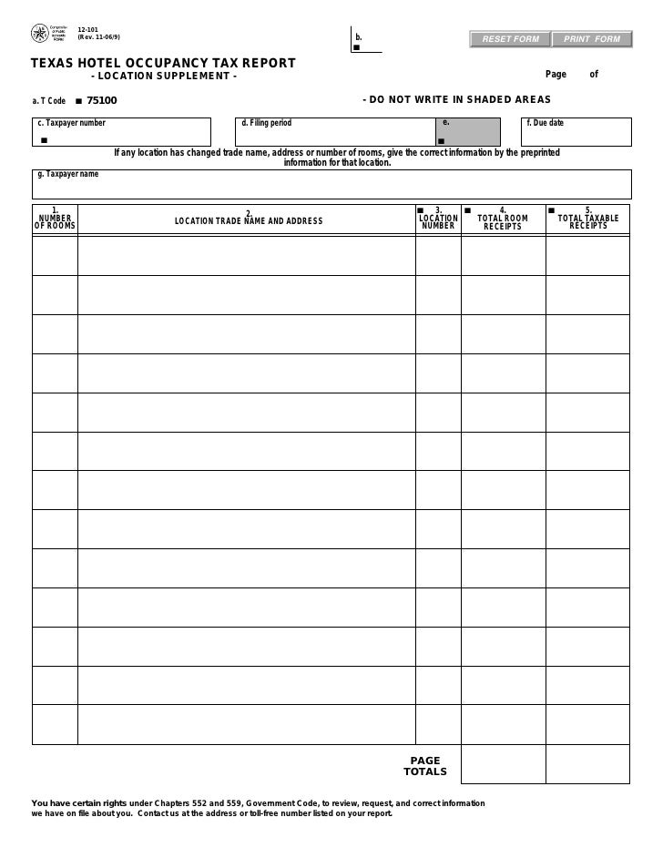 texas hotel occupancy tax forms 12 101 hotel occupancy tax report lo insurance supplement form