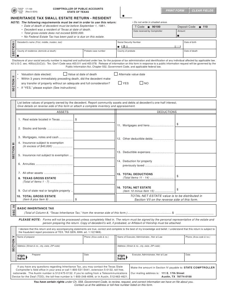 texas inheritance tax forms 17 100 small estate return resident estate inventory form