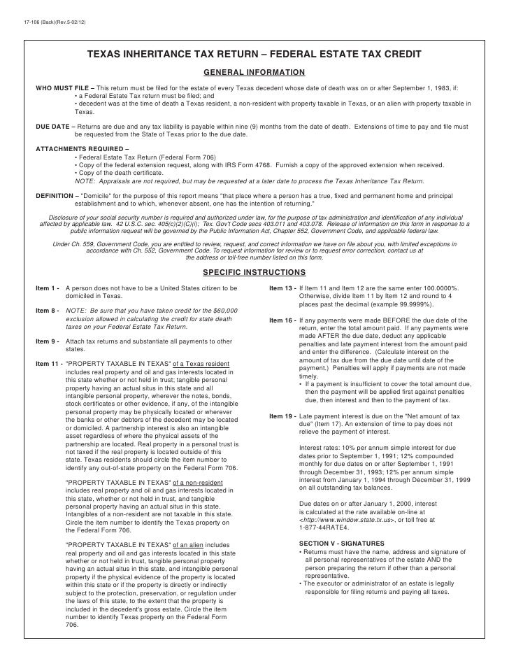 Texas Inheritance Tax Forms17106 Return Federal Estate Tax Credi…