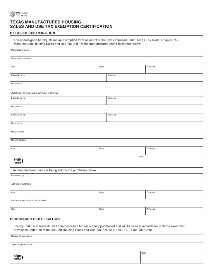Miscellaneous Texas Tax Forms18301 Texas Manufactured Housing Sales…