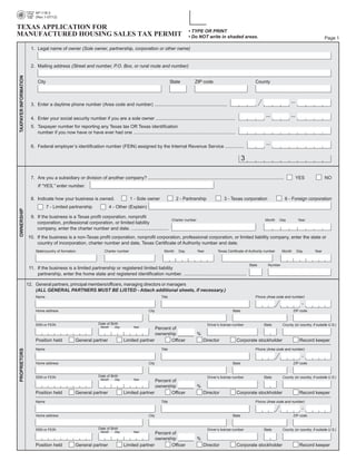 Miscellaneous Texas Tax Forms-AP-118 Texas Application for Manufactured  Housing Sales Tax Permit