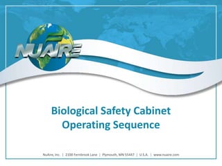 Biological Safety Cabinet
Operating Sequence
NuAire, Inc. | 2100 Fernbrook Lane | Plymouth, MN 55447 | U.S.A. | www.nuaire.com
 