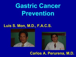 Gastric Cancer 
Prevention 
Luis S. Mon, M.D., F.A.C.S. 
Carlos A. Perurena, M.D. 
 