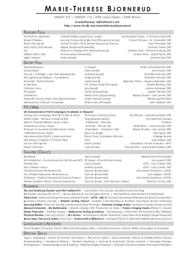 film actor resumes