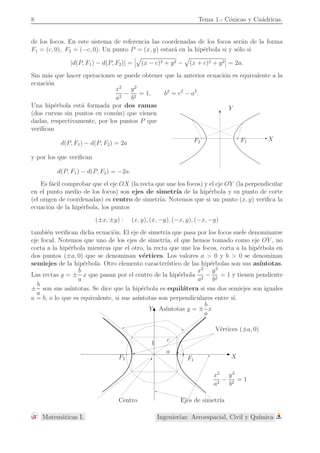 . 
• Una hip´erbola, si cortamos con un plano que no pase por el v´ertice y 0 ≤    