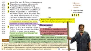 4
5
4 5
6
6
7
7
Κορύφωση τραγικής ειρωνείας αφού αφελώς ο
Θεοκλύμενος δίνει το καλύτερό του πλοίο.
δίσημη φράση
Ο Μενέλαος παρακάμπτει πολύ
έξυπνα το εμπόδιο χρησιμοποιώντας
ένα αληθοφανές επιχείρημα.
Τραγική ειρωνεία: ούτε ευλαβική είναι η Ελένη ούτε ο ίδιος σε λίγο θα έχει
γυναίκα. Ο Θεοκλύμενος, ευαίσθητος σε θέματα ευσέβειας απέναντι στους
νεκρούς, ωθεί τους δύο συνεργούς να ολοκληρώσουν το σχέδιό τους.
 