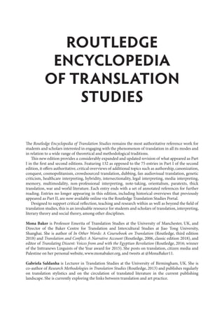 Routledge Encyclopedia of Translation Studies 3rd Edition Mona