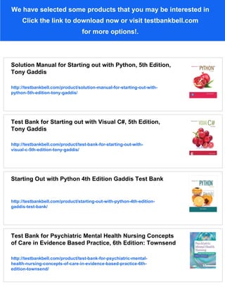 Test Bank for Starting out with Python, 5th Edition, Tony Gaddis | PDF
