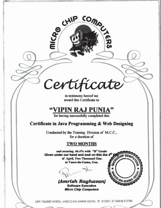diploma in java programming and web designing