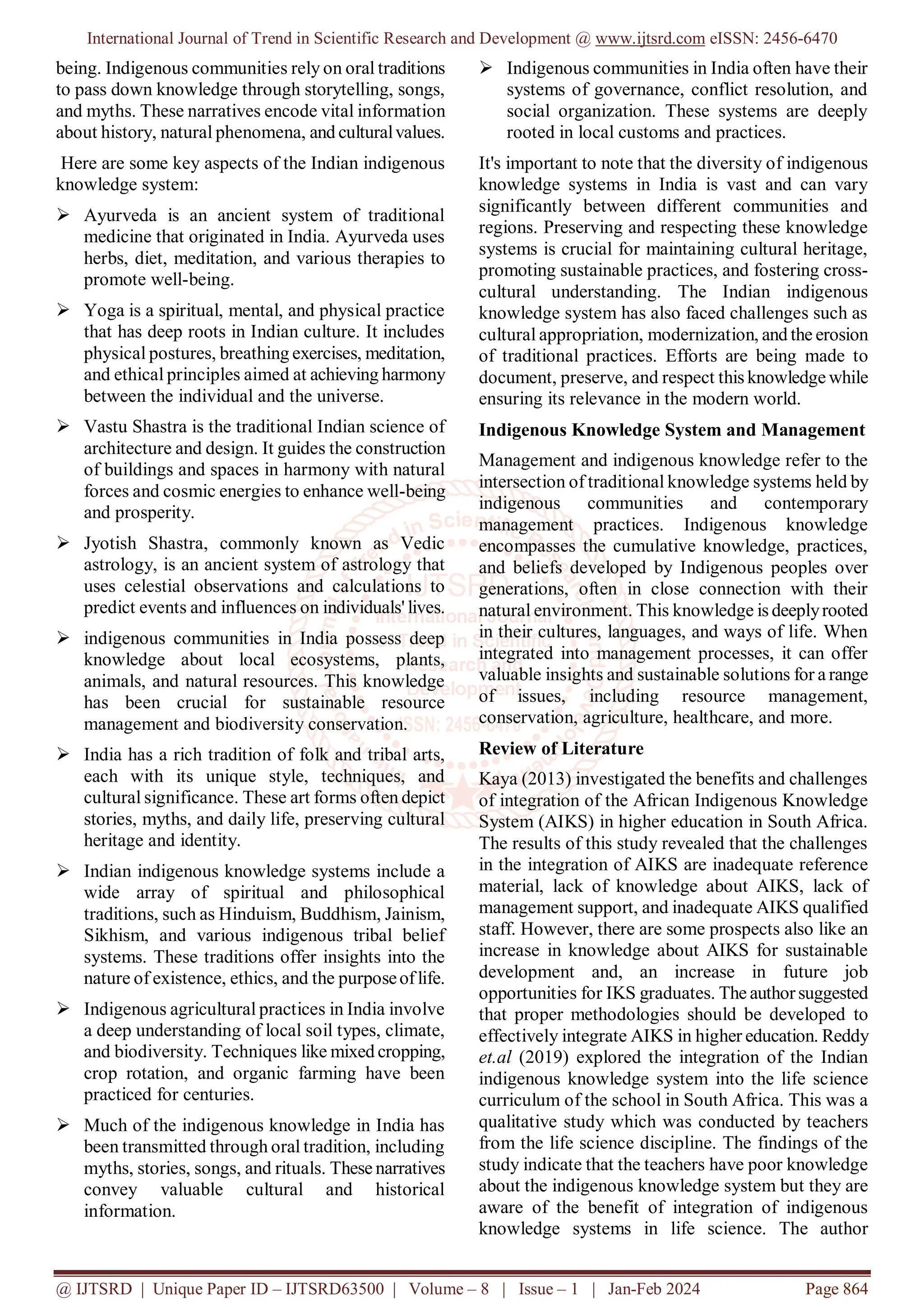 Integration of Indian Indigenous Knowledge System in Management ...