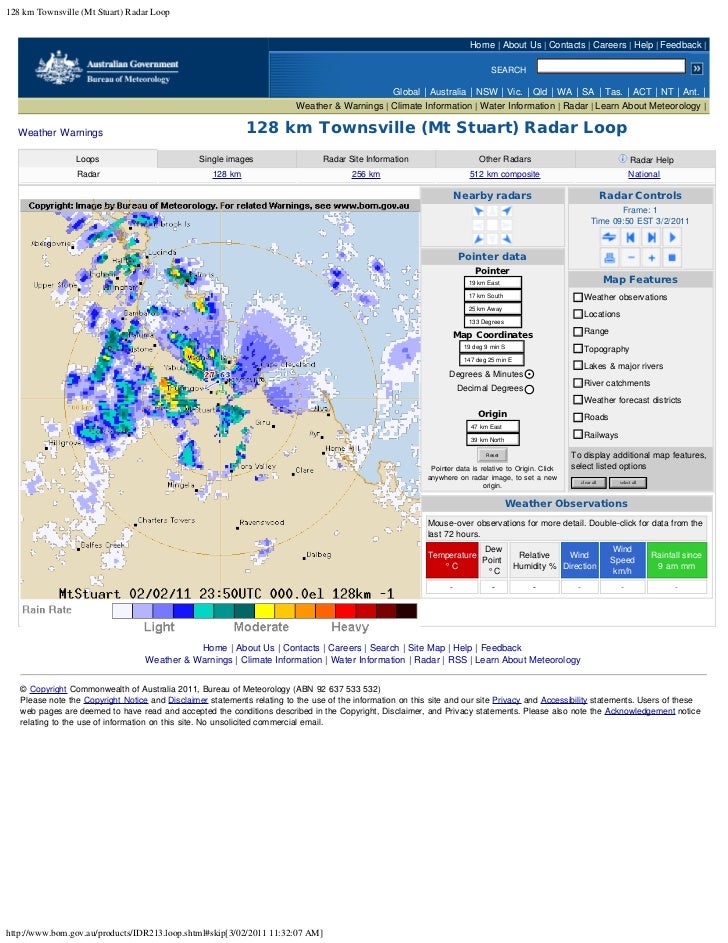 128 km townsville (mt stuart) radar loop looking like flower at 9.50a…