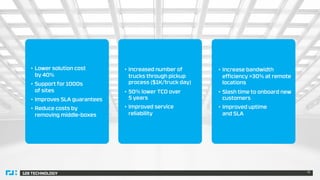 128 TECHNOLOGY 15
BUILDING MATERIALS
MANUFACTURER
• Global policy delivery
• Fast failovers
• Advanced QoS
SERVICE
PROVIDER
• Software based SD-WAN
• Large scale
• Fast failovers
CLOUD BASED
COMMUNICATIONS
• Multi-path routing
• Extend security and control
from DC to customer
premise
• Increased number of
trucks through pickup
process ($1K/truck day)
• 50% lower TCO over
5 years
• Improved service
reliability
• Lower solution cost
by 40%
• Support for 1000s
of sites
• Improves SLA guarantees
• Reduce costs by
removing middle-boxes
• Increase bandwidth
efficiency >30% at remote
locations
• Slash time to onboard new
customers
• Improved uptime
and SLA
 