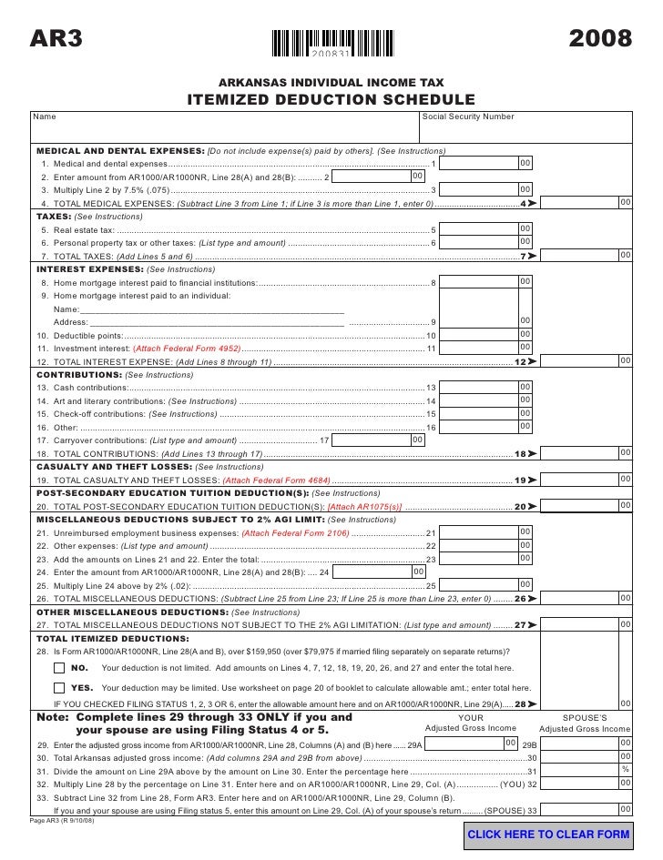 AR3 - Itemized Deductions Schedule