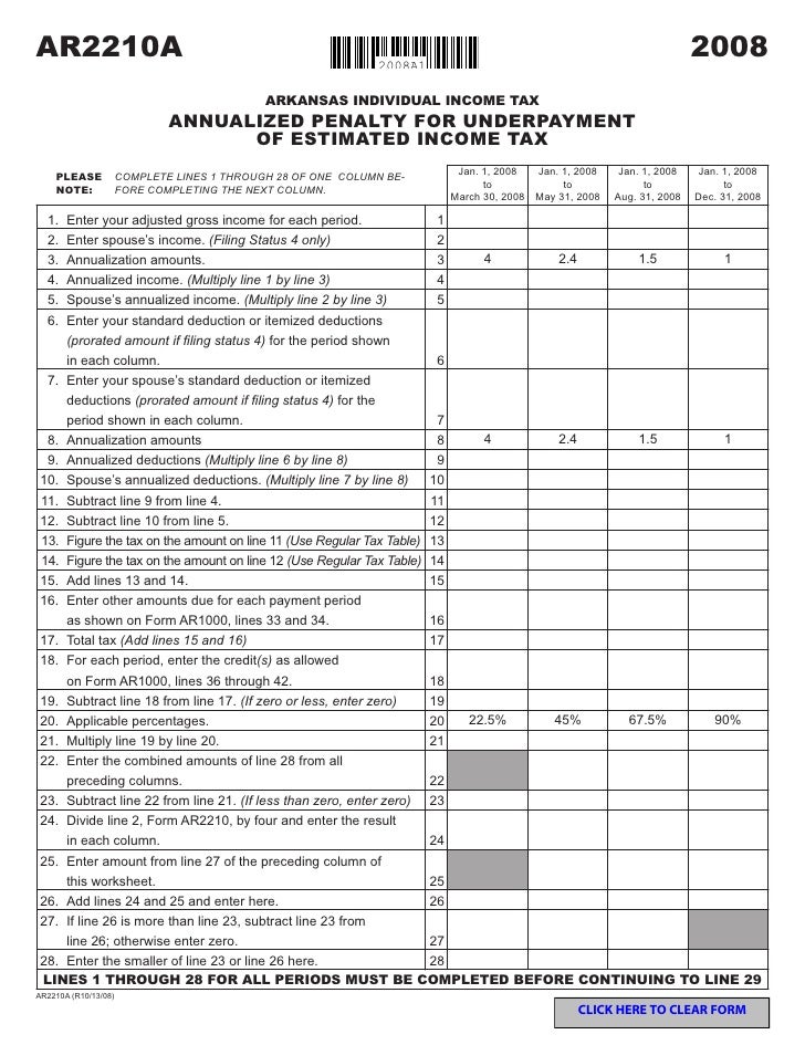 AR2210A Annualized Individual Underpayment of Estimated Tax Penalty…