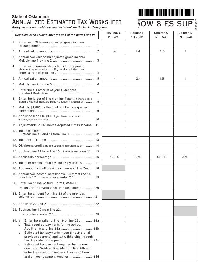 Annualized Estimated Tax Worksheet