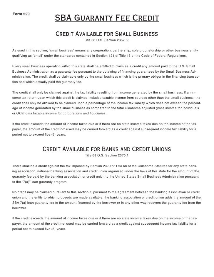 Small Business Guarantee Fee Credit