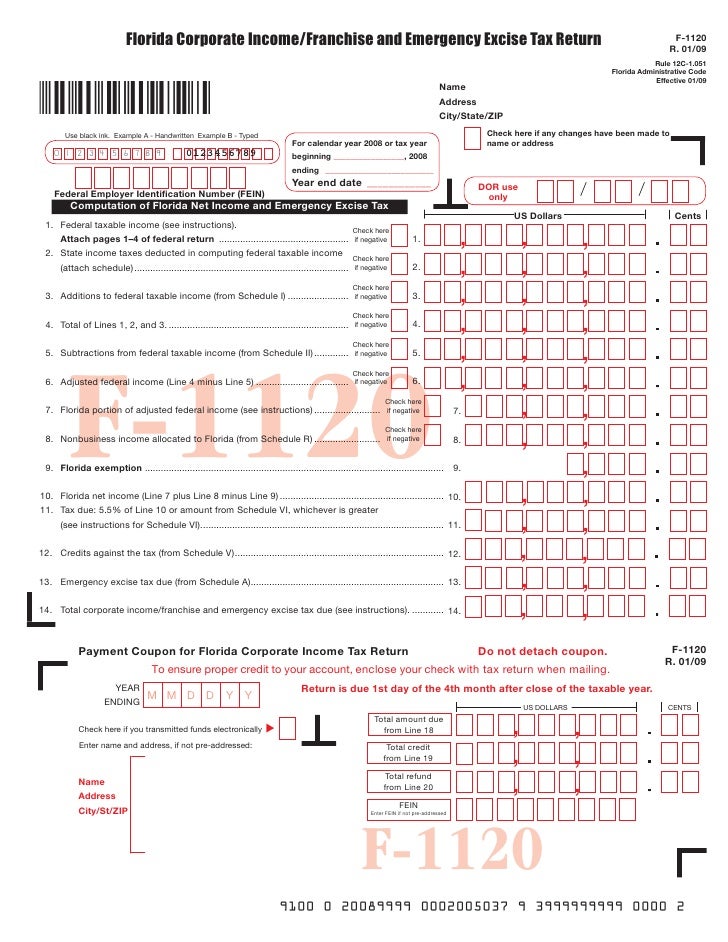 Florida Corporate Income Franchise And Emergency Excise Tax Return