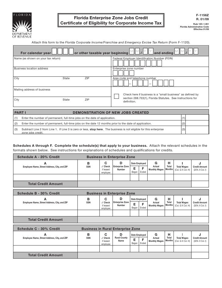florida enterprise zone jobs credit certificate of eligibility for florida form f 1120 instructions