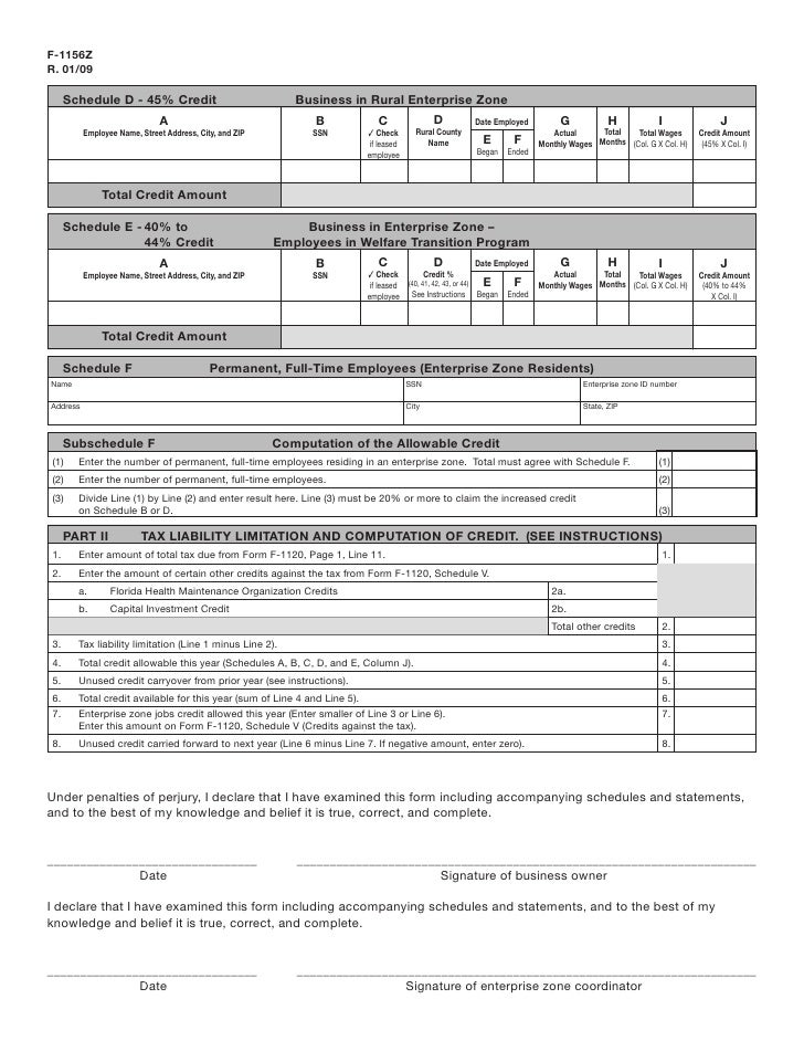 florida enterprise zone jobs credit certificate of eligibility for florida form f 1120 instructions