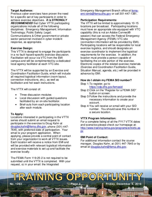 cyber ttx training opportunity for mid january 2017 fema form 119 25 2