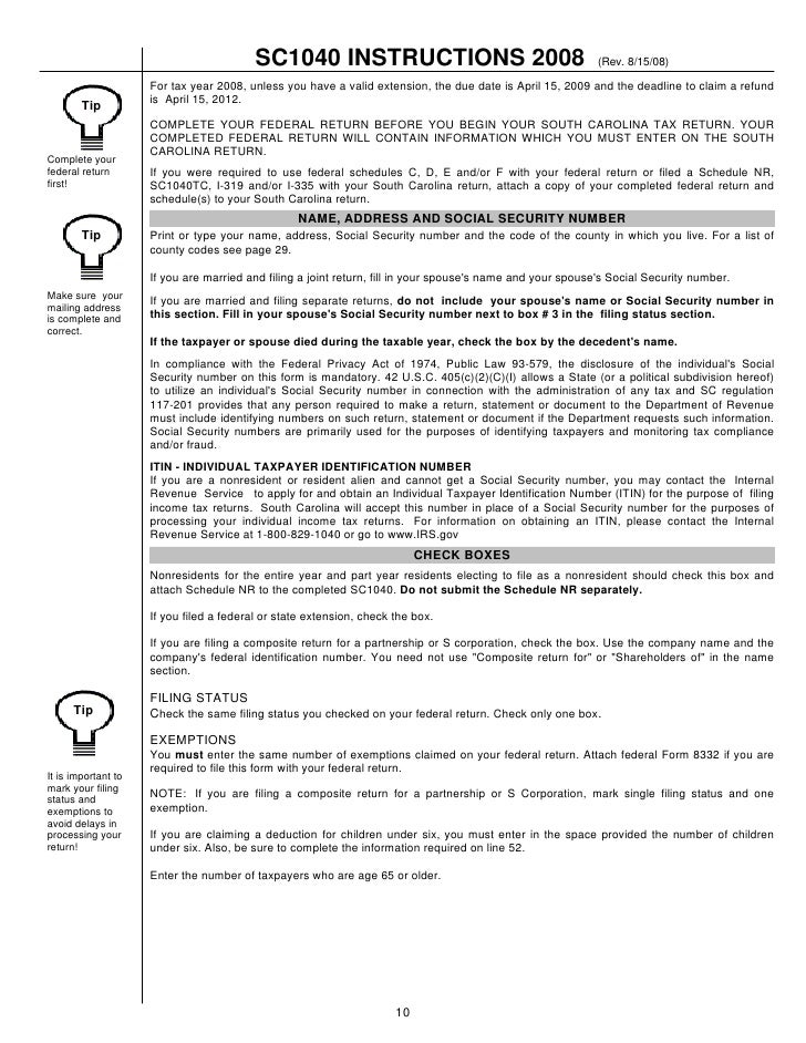 sc1040 long form instructions sc1040 tax form