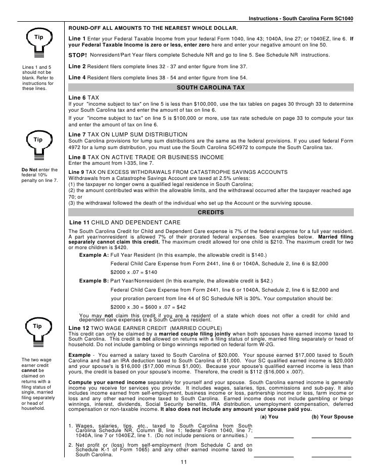 sc1040 long form instructions sc1040 tax form