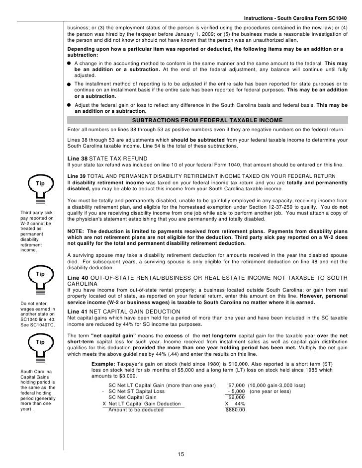 sc1040 long form instructions sc1040 tax form