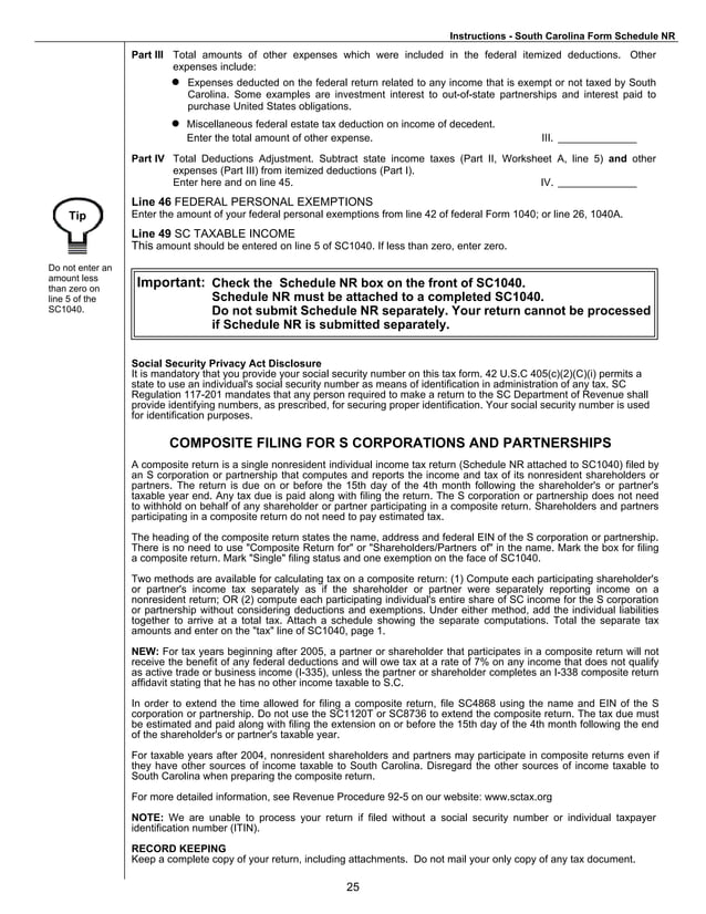 Instructions for Schedule NR PDF