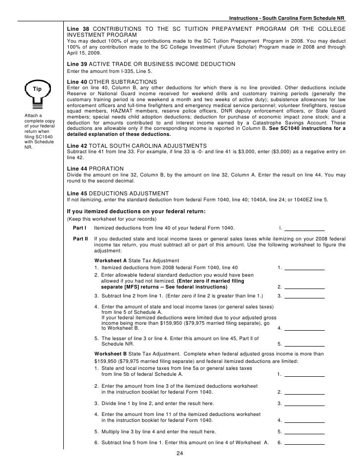 Instructions for Schedule NR
