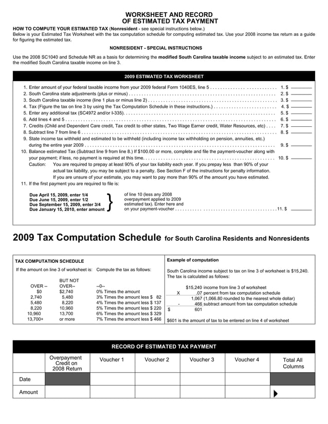 Individual Declaration of Estimated Tax with Instructions and Worksheet