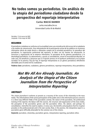 No todos somos ya periodistas: Un análisis de la utopía del periodismo ciudadano desde la perspectiva del reportaje interpretativo