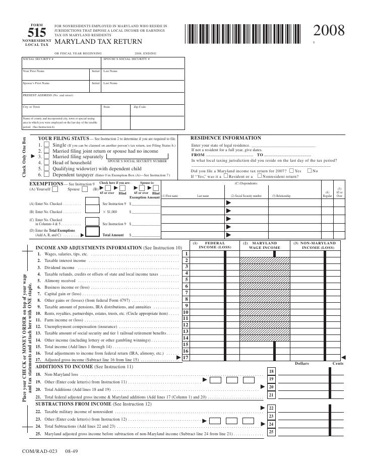 if you are a nonresident employed in maryland but living in a jurisdi form 515