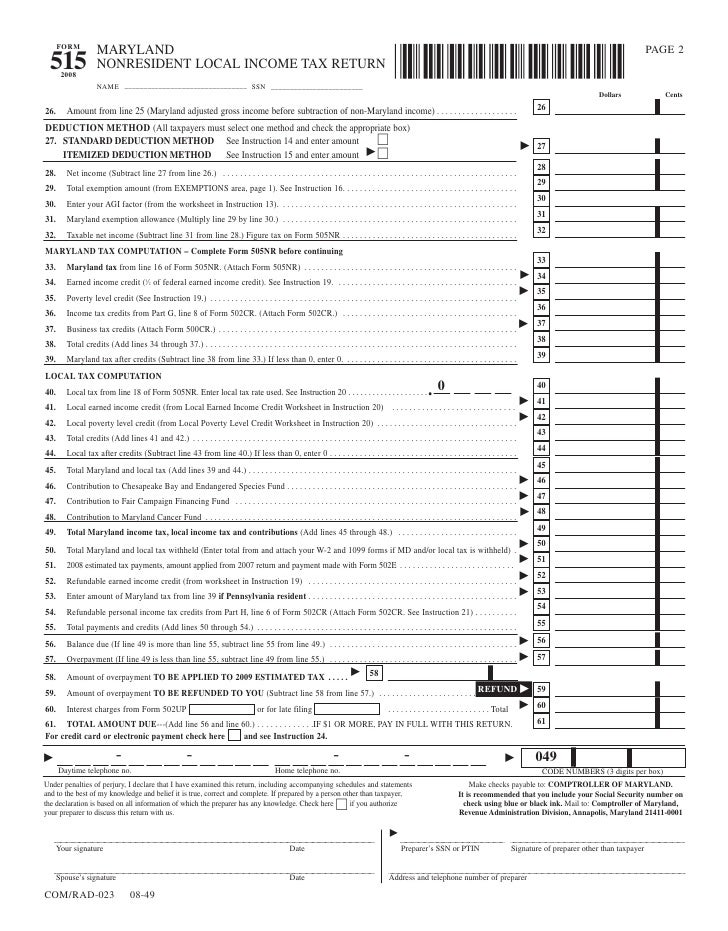 if you are a nonresident employed in maryland but living in a jurisdi form 515