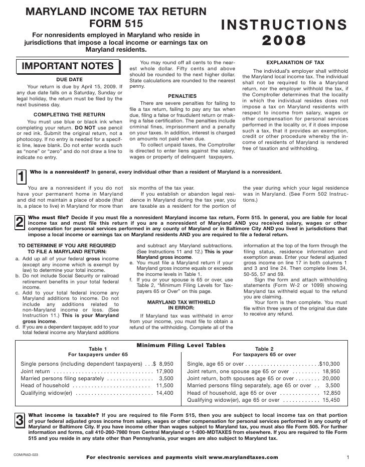 if you are a nonresident employed in maryland but living in a jurisdi form 515