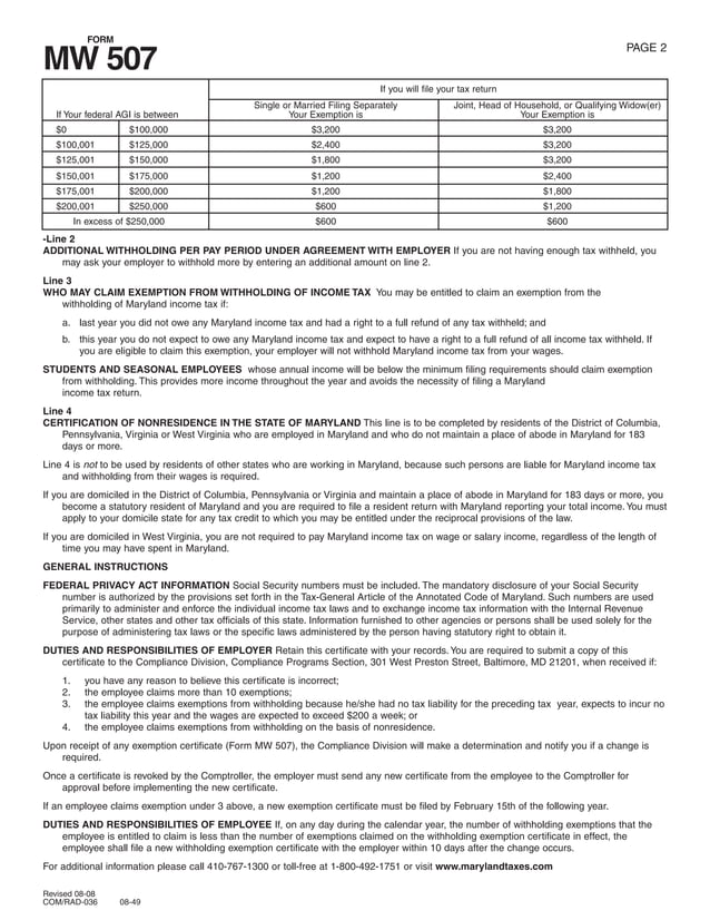 Employee's Maryland Withholding Exemption Certificate PDF