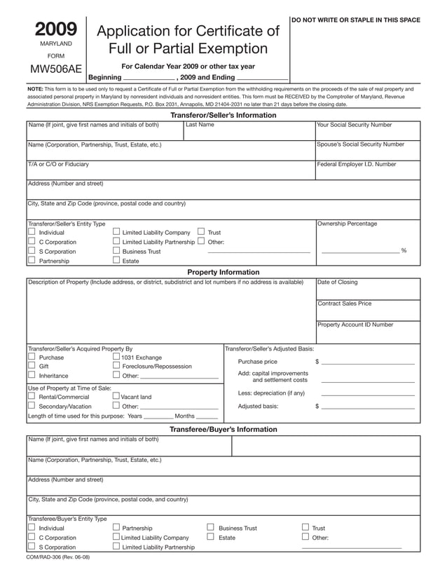 Form MW506AE; Form MW506NRS; Form MW506R
