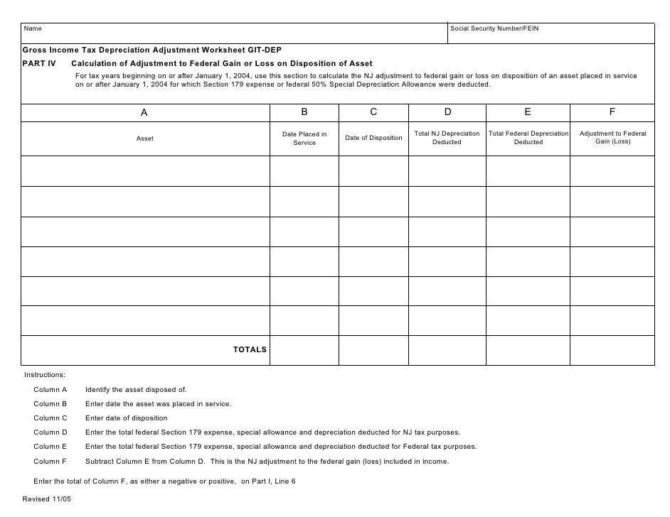 gross income tax depreciation adjustment worksheet updated 11 29 05