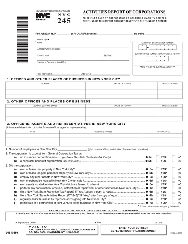NYC2030 Declaration for Efiling of Corporation Tax Return (File