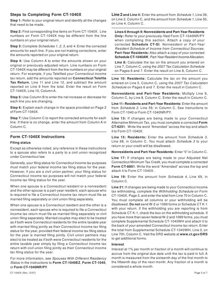 2007 form ct 1040x ct tax form 1040ez