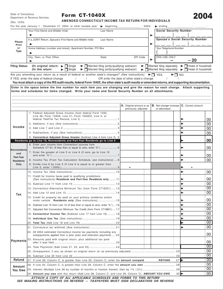 2004 form ct 1040x connecticut tax form