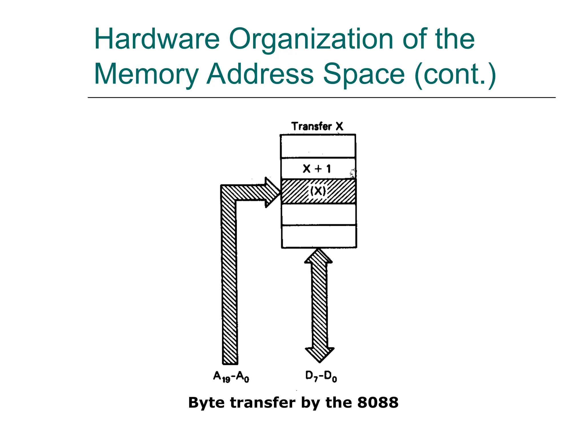 Hardware Organization of the
Memory Address Space (cont.)
Byte transfer by the 8088
 