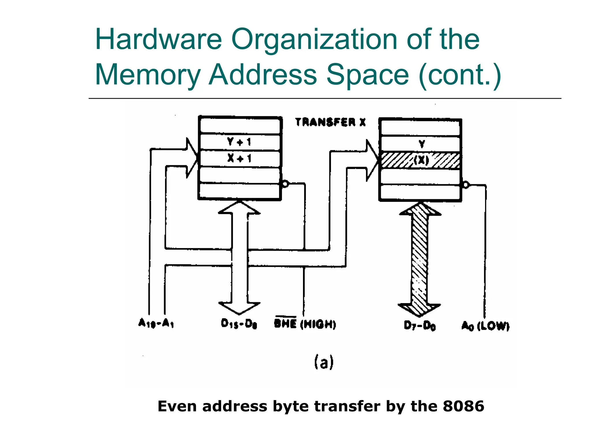 Hardware Organization of the
Memory Address Space (cont.)
Even address byte transfer by the 8086
 