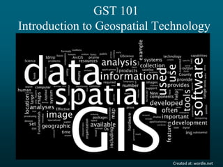 Created at: wordle.net
GST 101
Introduction to Geospatial Technology
 