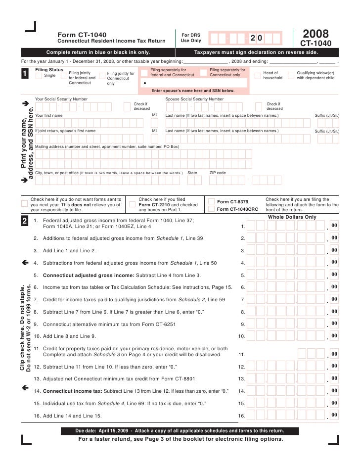 2008 income tax tables ct tax form 1040ez