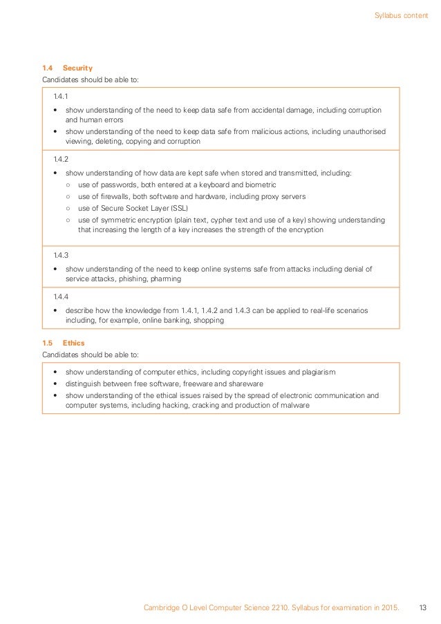 o science level computer requirement for Computer 2210 Science 2015 Syllaybus O'levels