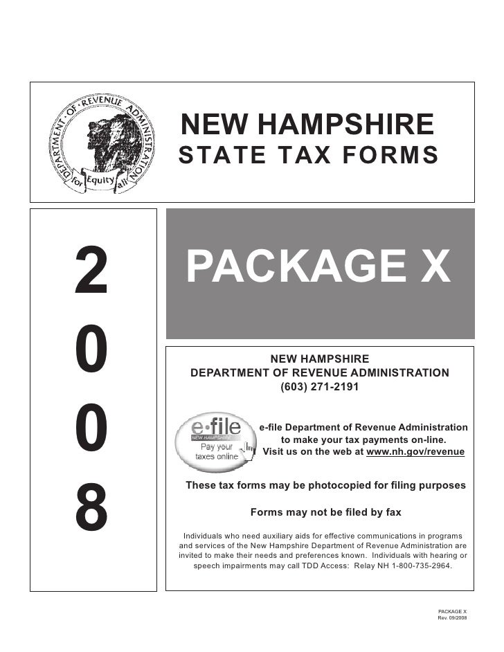 taxpayer forms booklet for 2008 new hampshire state tax form