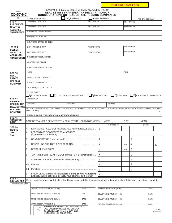 Real Estate Transfer Declaration Of Consideration For Holding Compani