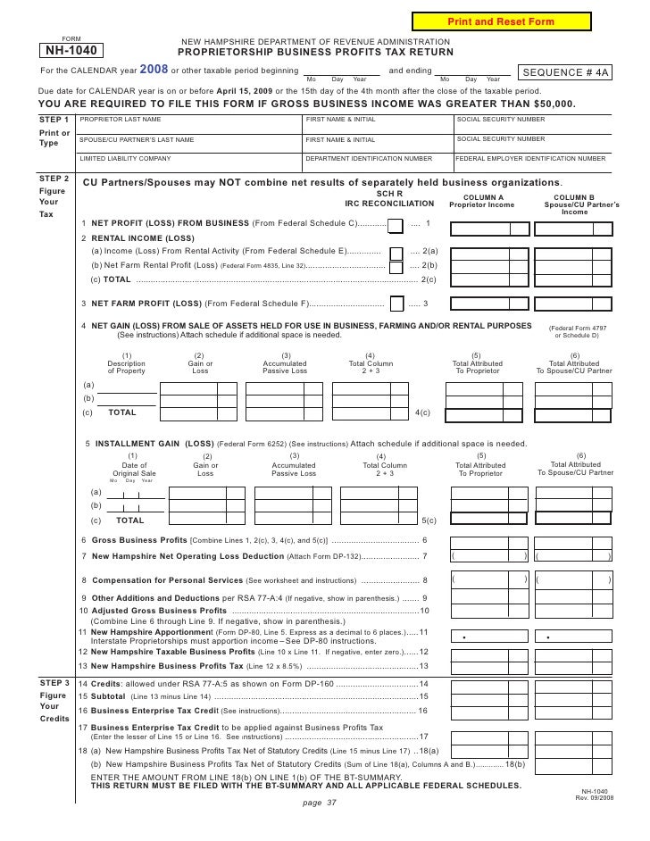 Proprietorship Business Profits Tax Return