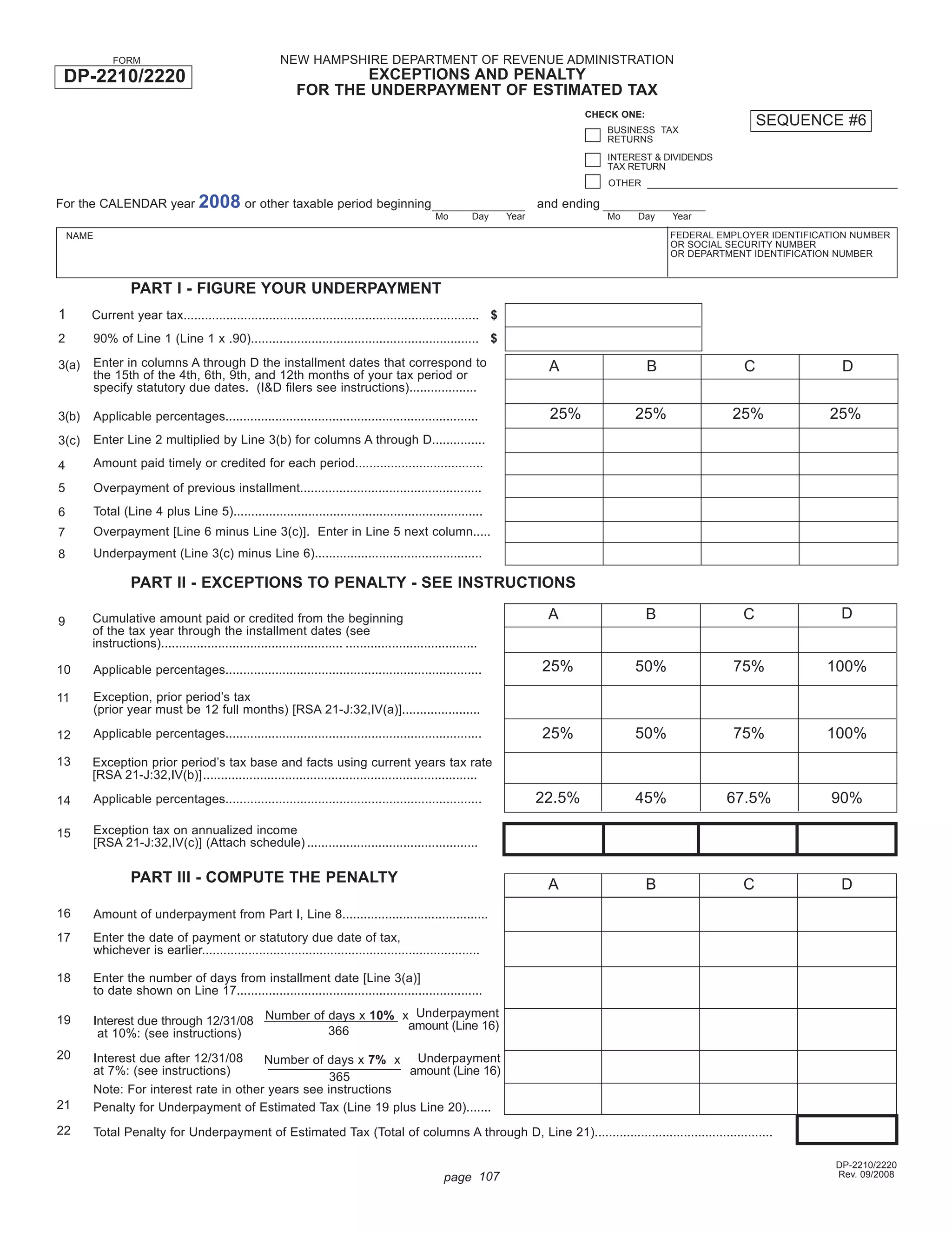 Exceptions & Penalty for the Underpayment of Estimated Tax PDF